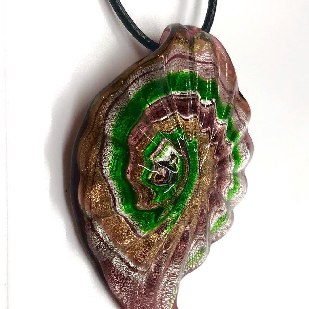 Handmade Leaf-Shaped Glass Art Pendant Necklace
